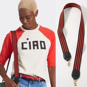 Clare V Crossbody Strap Black Red Mini Stripe Cotton Webbing Interchangeable